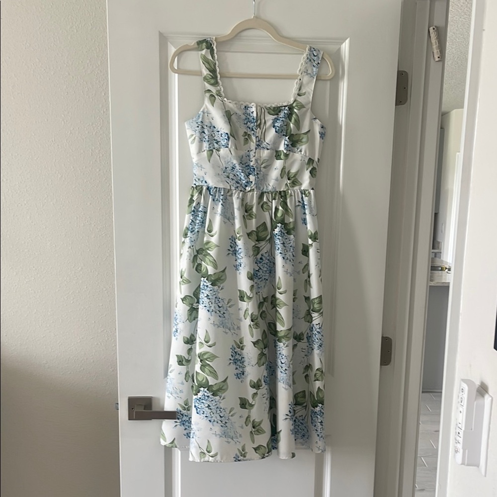 Floral White and Blue Dress